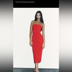 Zara fitted Strapless Dress- Red